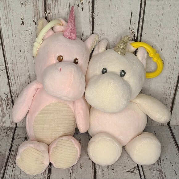 9" Kelly Baby White Pink Unicorn Plush Lovey Rattle Clip Stuffed Toy Set Lot - Picture 1 of 3